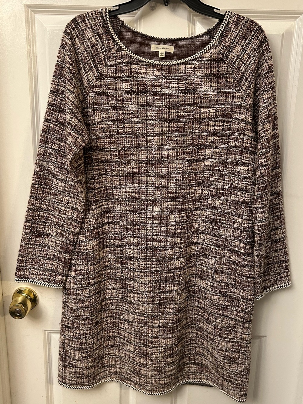 Max Studio - tweed long-sleeve knit shift dress - L